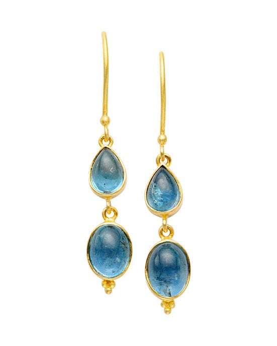 Double Dangle Aquamarine Earrings in 18k Yellow Gold