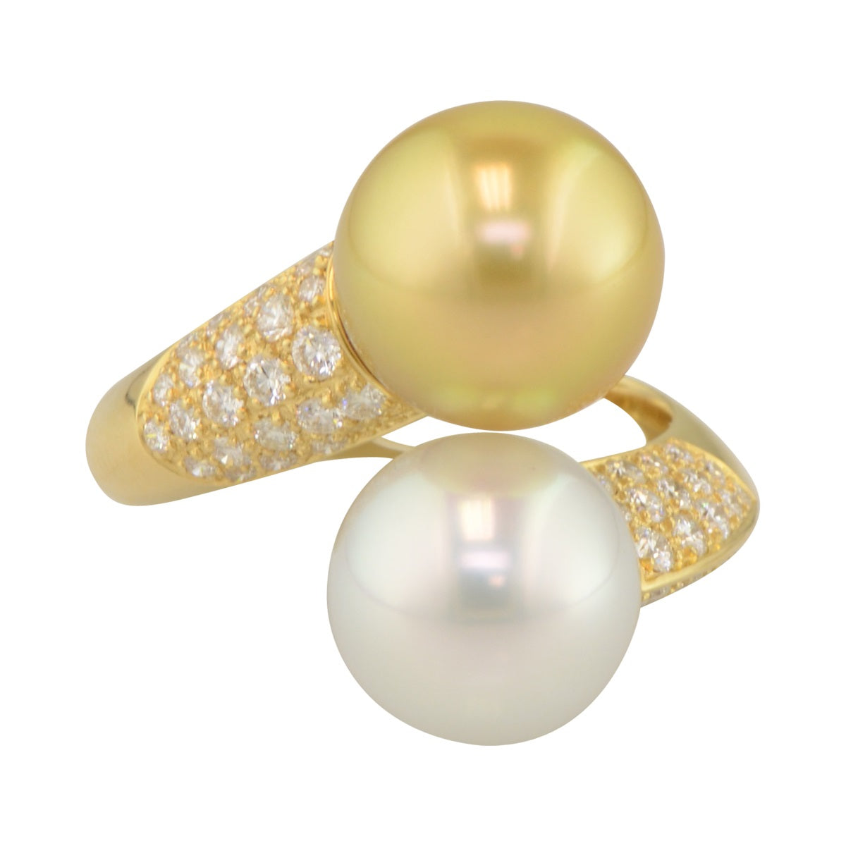 South Sea Golden and White Pearl Bypass Ring.