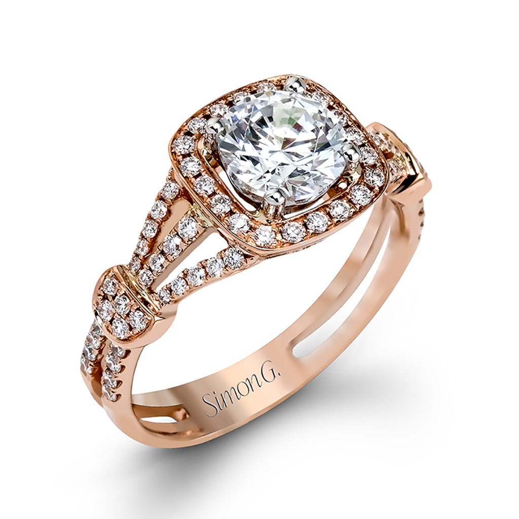 Rose Gold Diamond Halo Engagement Ring 