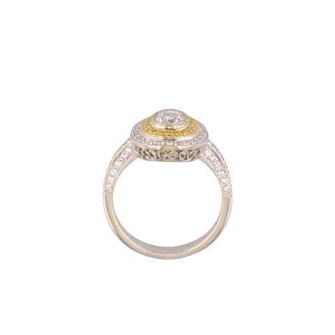 Oval diamond halo ring with yellow diamond accents, 'Viola'.
