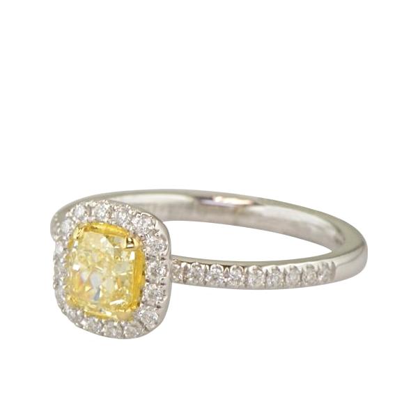 Fancy Yellow Cushion Cut Diamond halo Ring 'Beatrice'
