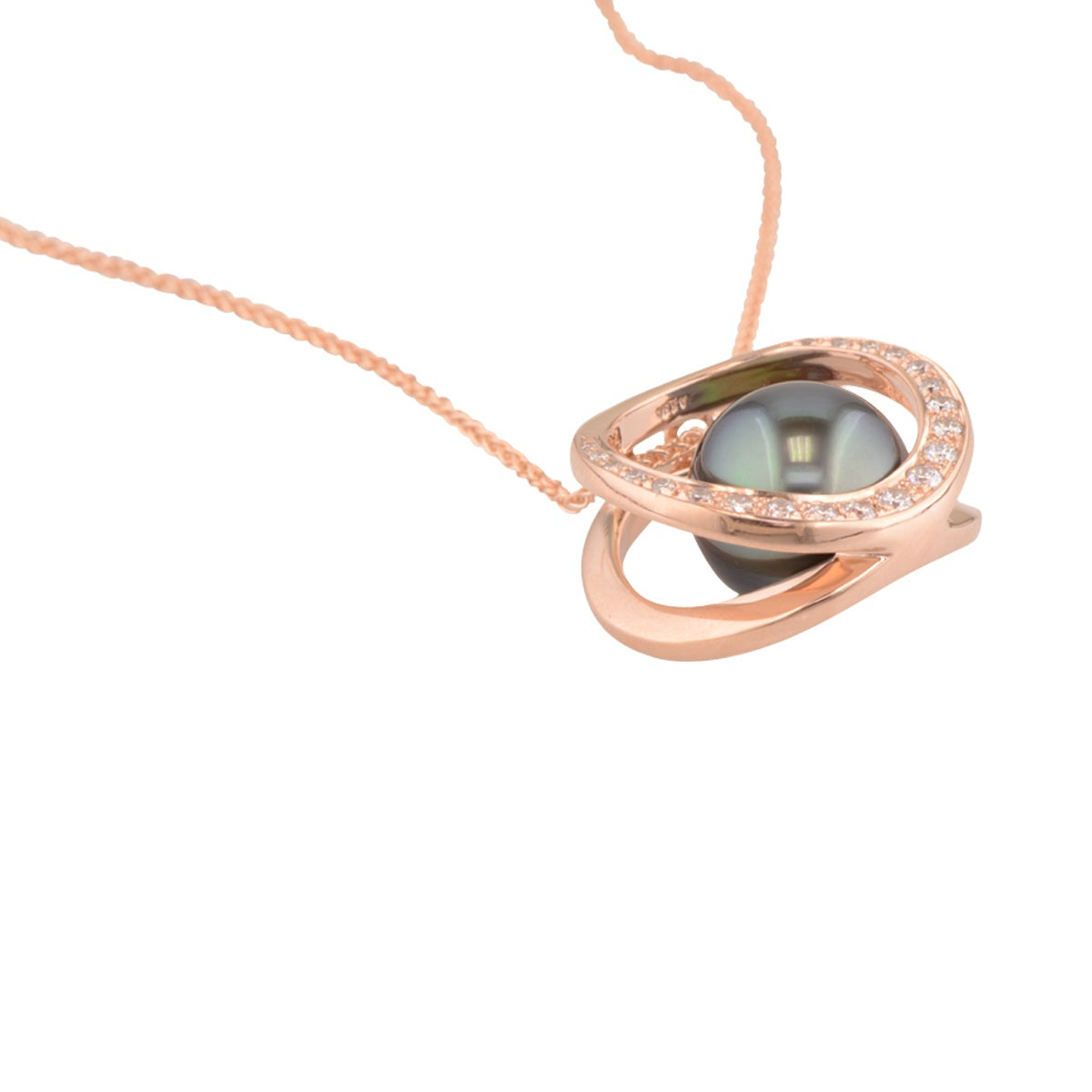 Black Pearl and Rose Gold Pendant with Diamond Accent