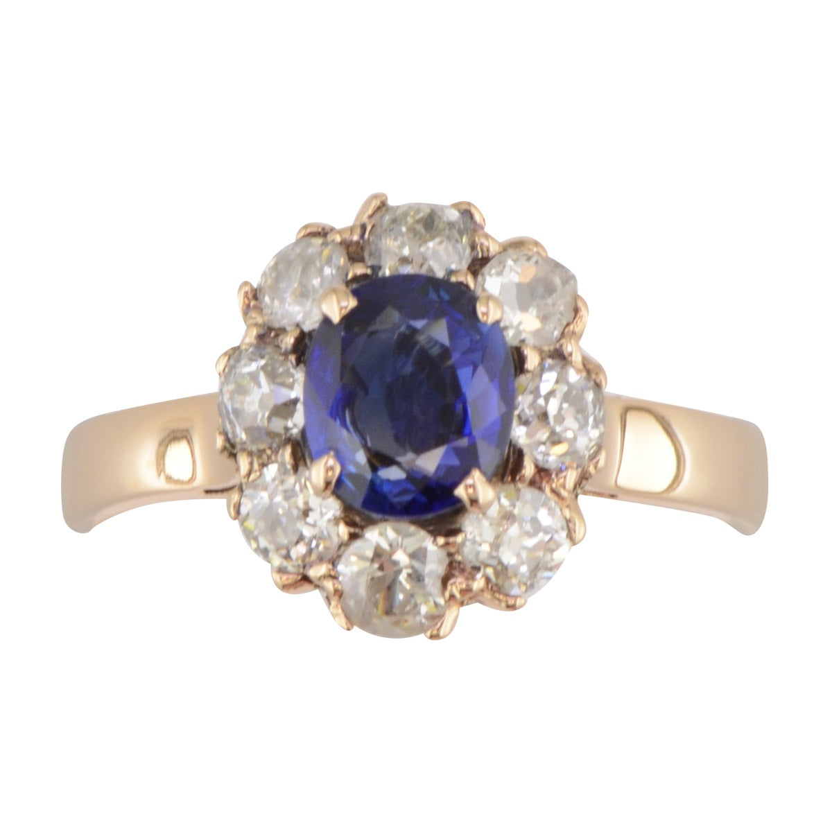 Antique Sapphire and Diamond halo ring 'Dianna'