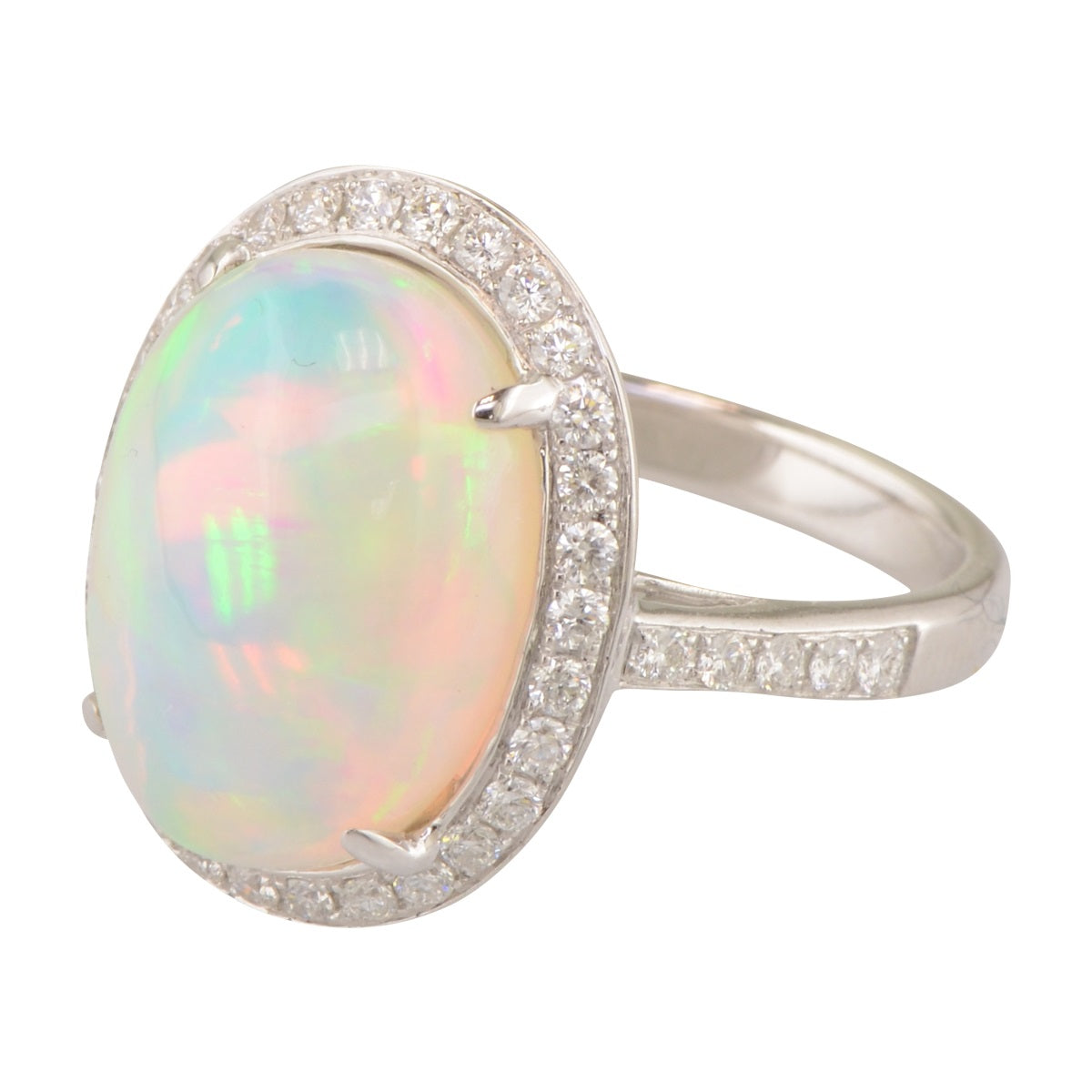 Natural Opal Ring with Diamond Halo