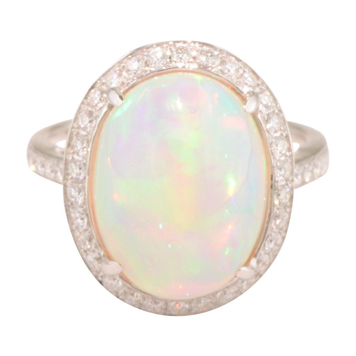 Athena Ethiopian Opal Ring with Diamond Halo