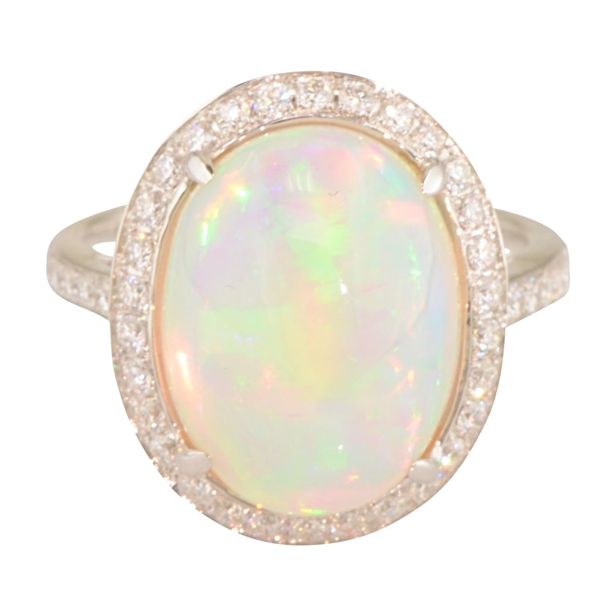 Athena Ethiopian Opal Ring with Diamond Halo