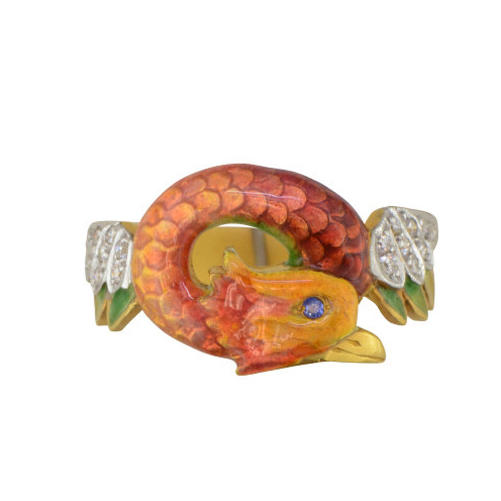 Masriera Gryphon Ring of enamel with diamond accents