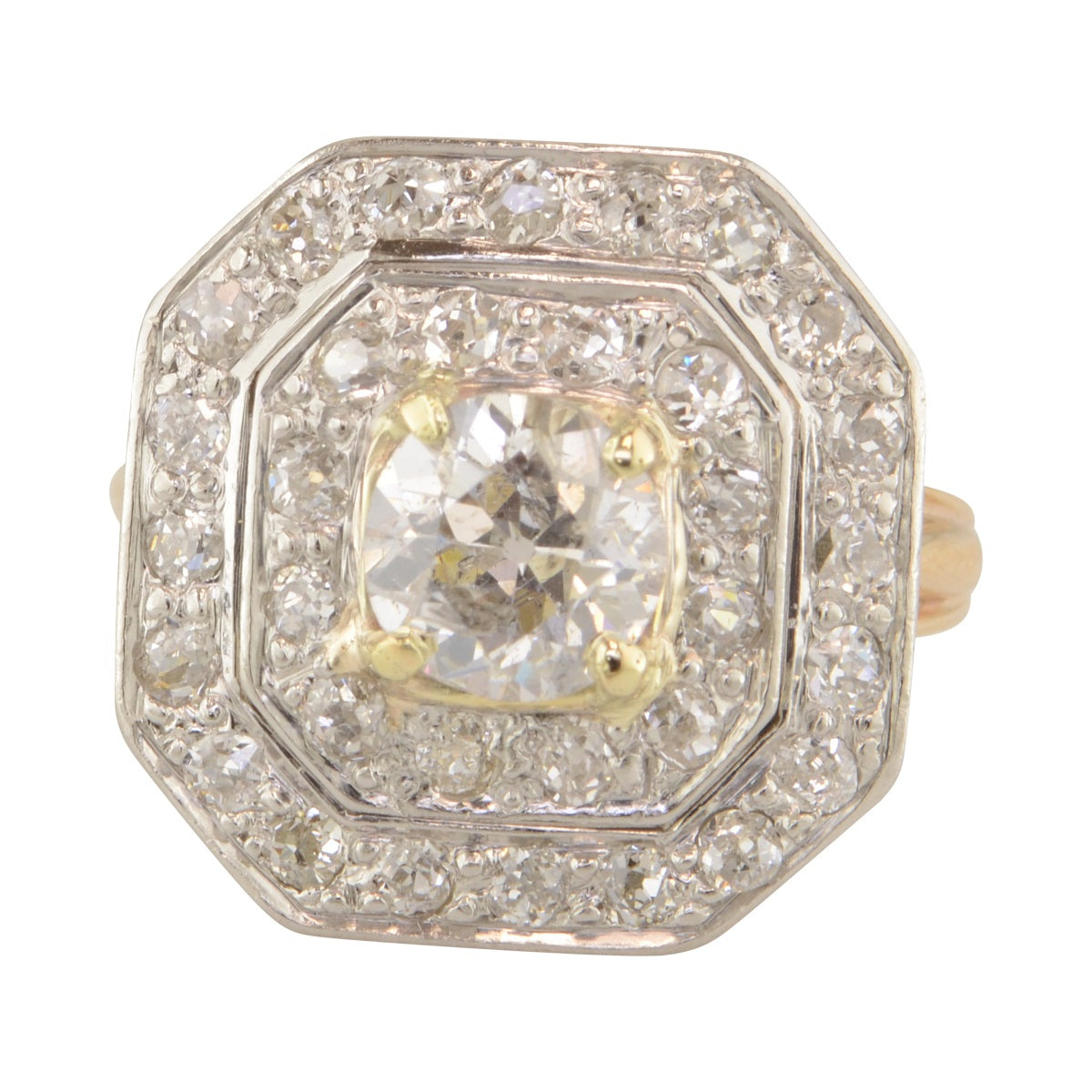 'Holly' Antique diamond geometric halo ring. 