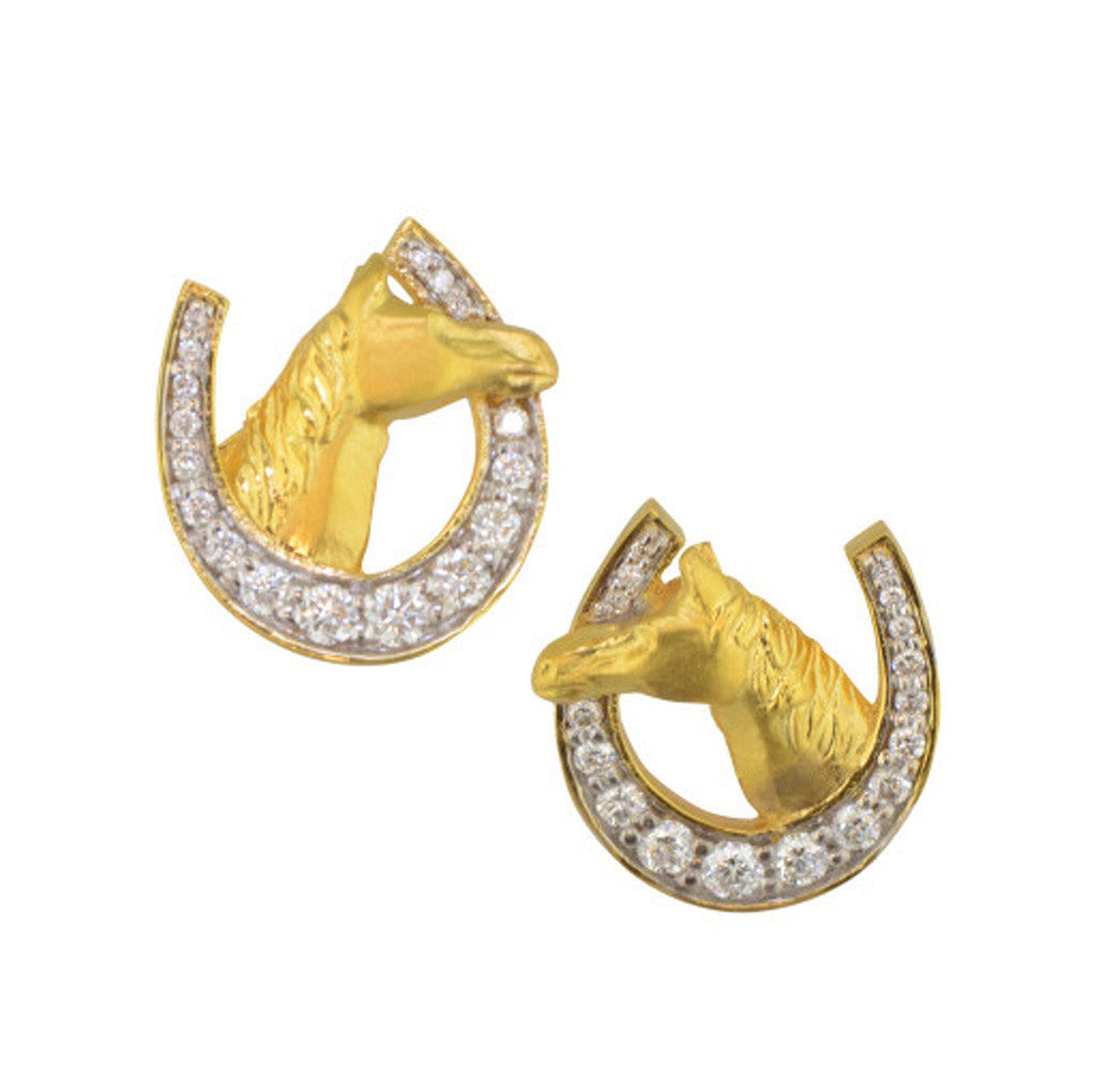 Lucky Horseshoe Earrings by Masriera in 18k yellow gold with diamonds