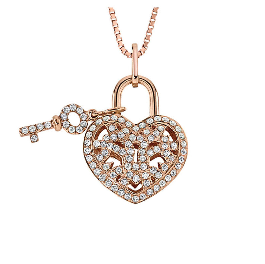 Lover's Lock Open Heart Diamond Necklace in Rose Gold
