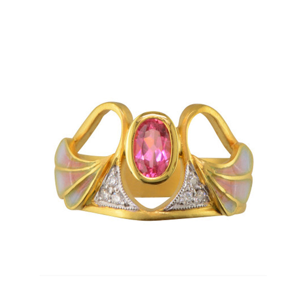 Pink Tourmaline and Enamel Ring By Masriera
